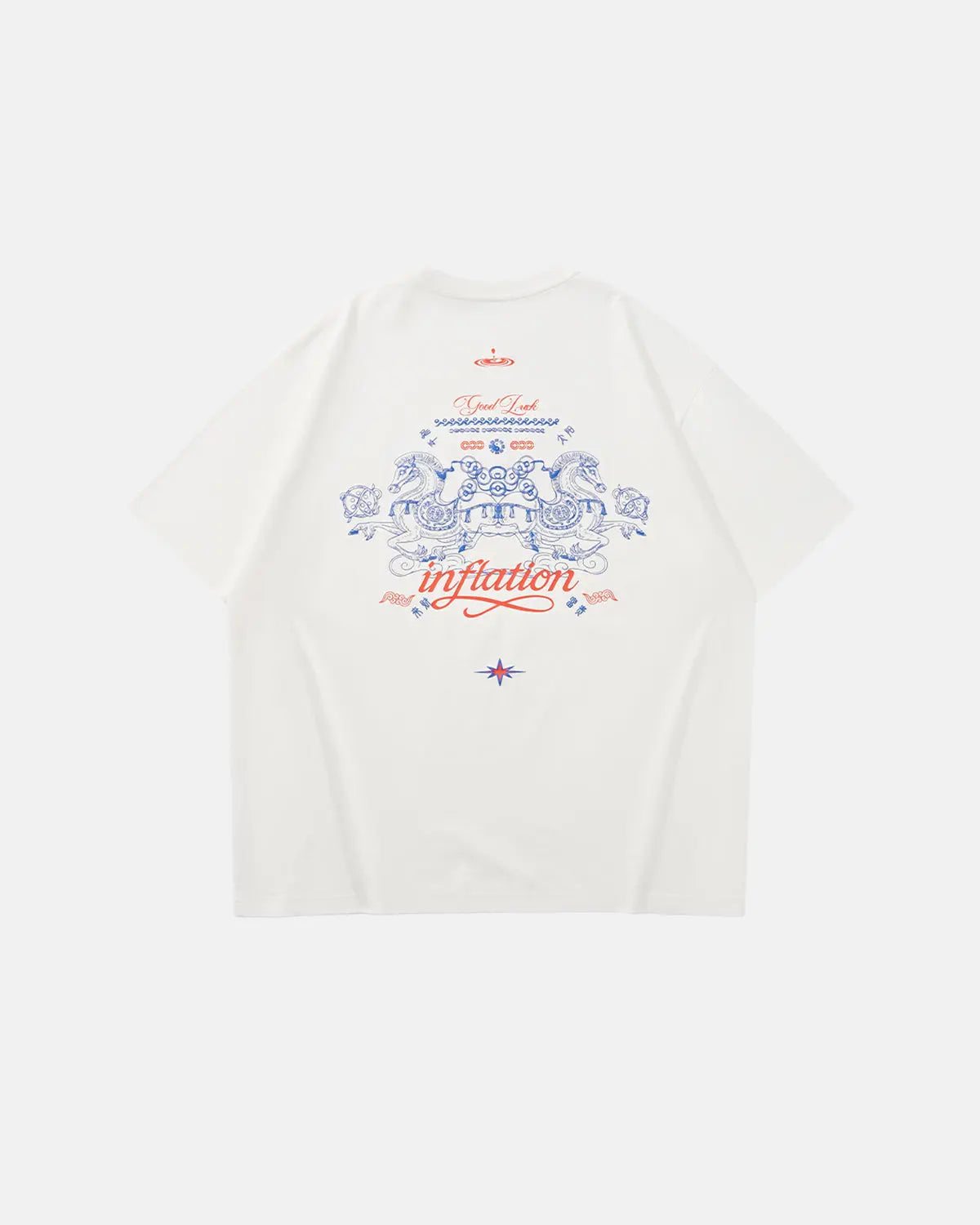 Inflation brand cotton T-shirt featuring "Money on the Way" graphic, casual streetwear with bold print and comfortable fit.