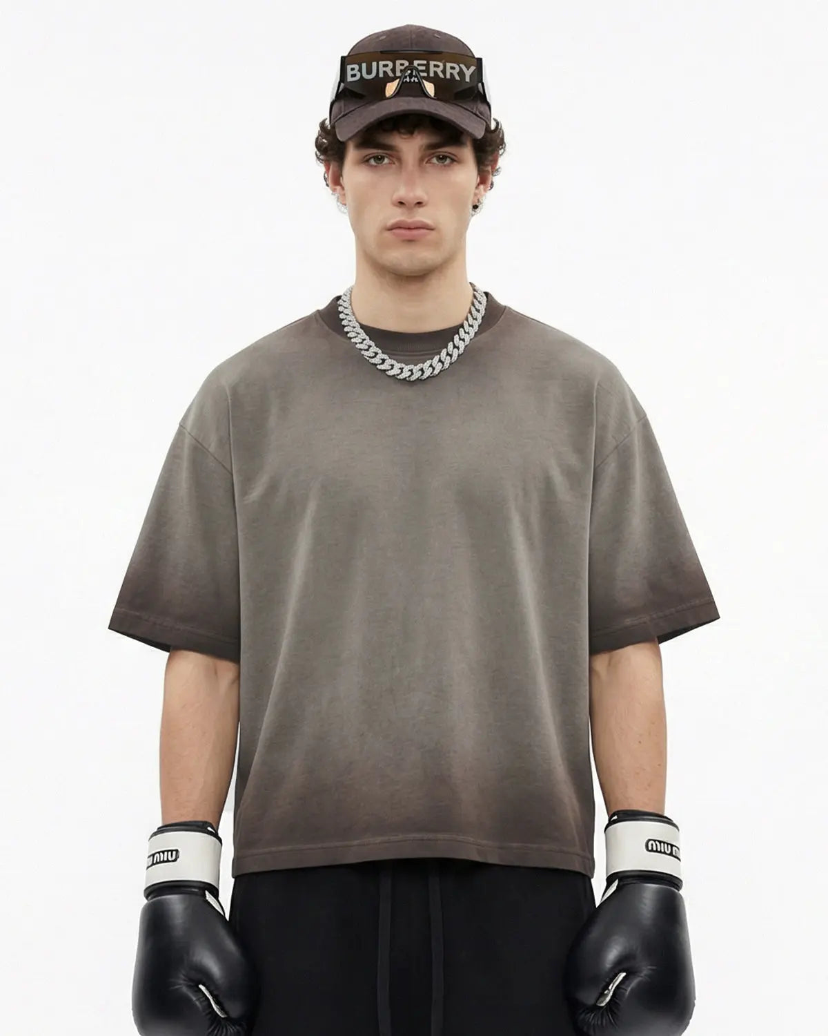 Inflation Streetwear Monkey Washed Dyed Fade Boxy T-Shirt displayed flat with a faded, vintage-inspired design and relaxed fit.