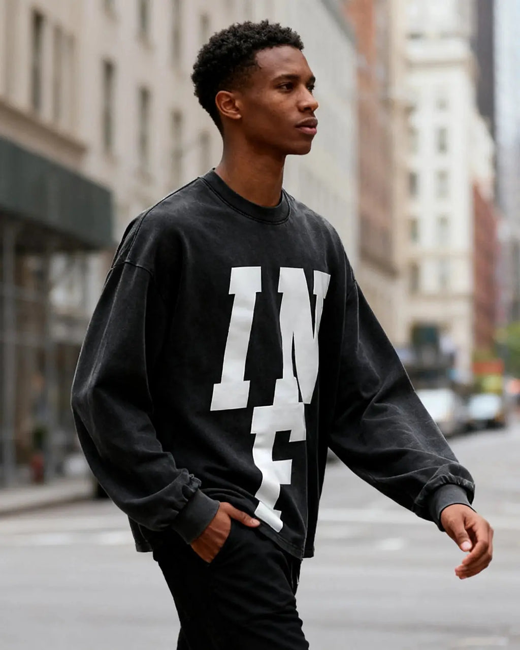 Inflation Streetwear reflective logo acid wash T-shirt with distressed design and casual fit, showcased on a neutral background.
