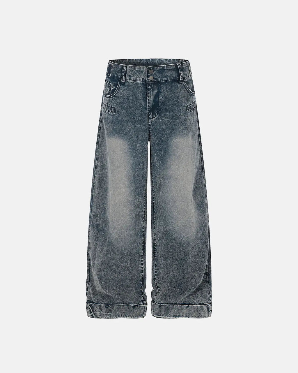 Retro washed wide-leg baggy jeans by INFLATION, showing the relaxed fit and distressed denim style on a model.