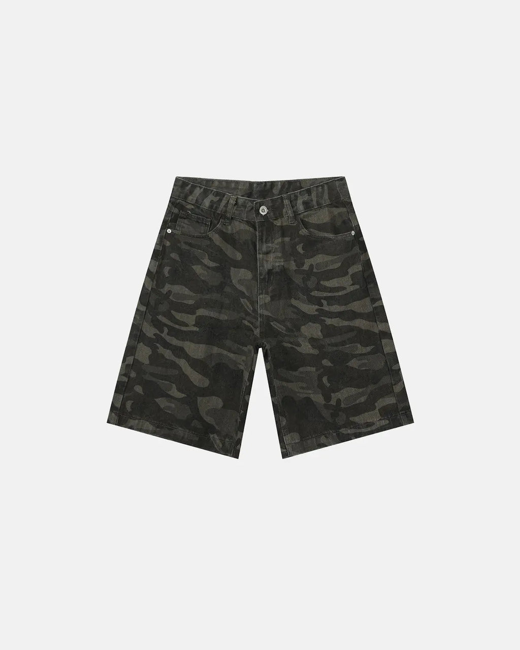 Washed knee-length denim jorts from Inflation Streetwear, casual pants with a relaxed fit and distressed denim finish.