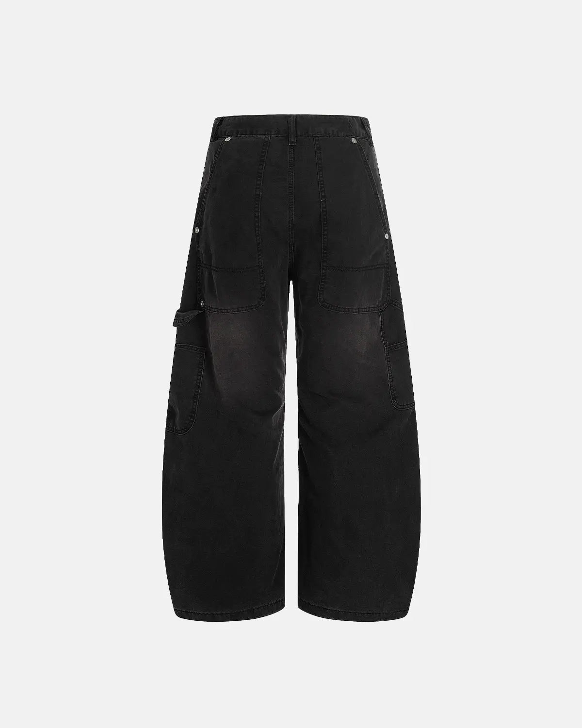 Washed barrel cargo pants by INFLATION, streetwear style with multiple pockets and relaxed fit, shown in a neutral tone.