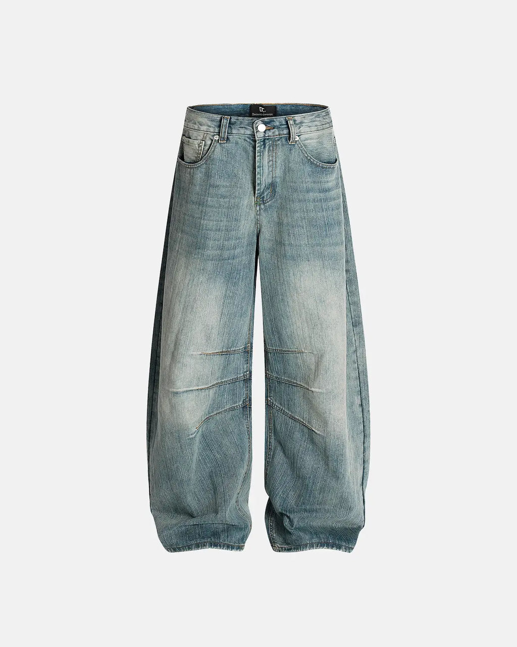 Deconstructed bamboo weave baggy jeans from INFLATION Streetwear featuring a relaxed fit and unique woven details