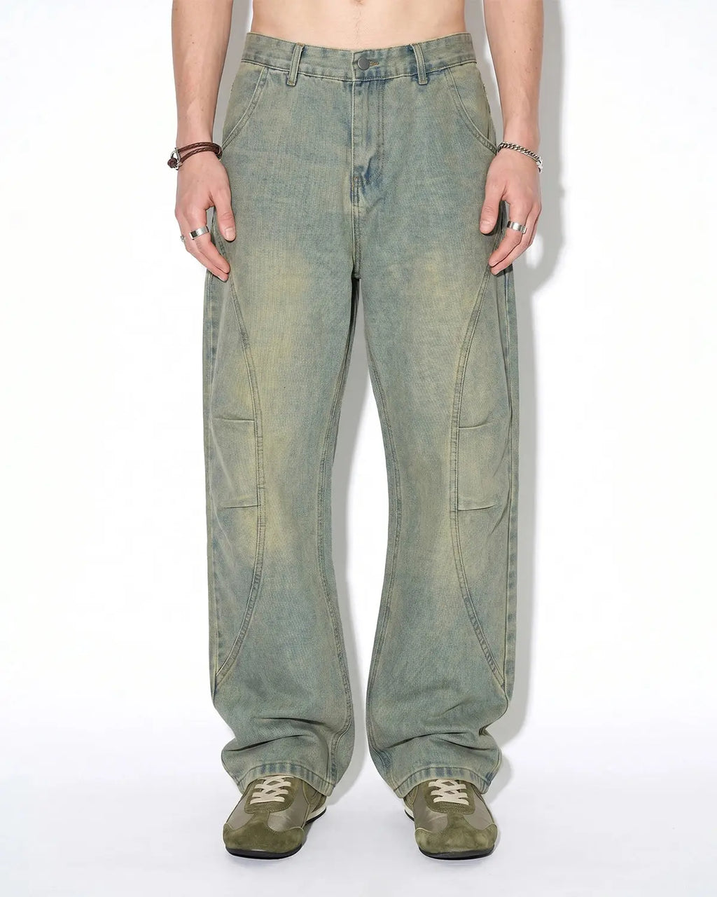 Vintage washed baggy jeans by INFLATION Streetwear featuring a relaxed fit and faded denim appearance.
