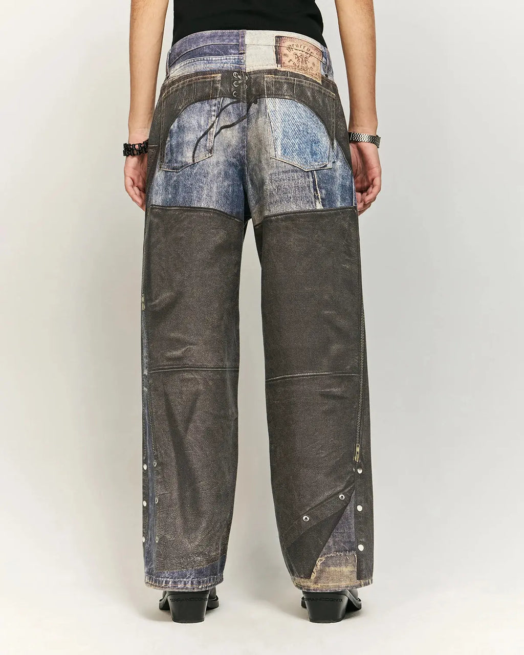 Colorblock digital printing cotton jeans by INFLATION, stylish streetwear denim with vibrant color panels and modern design.