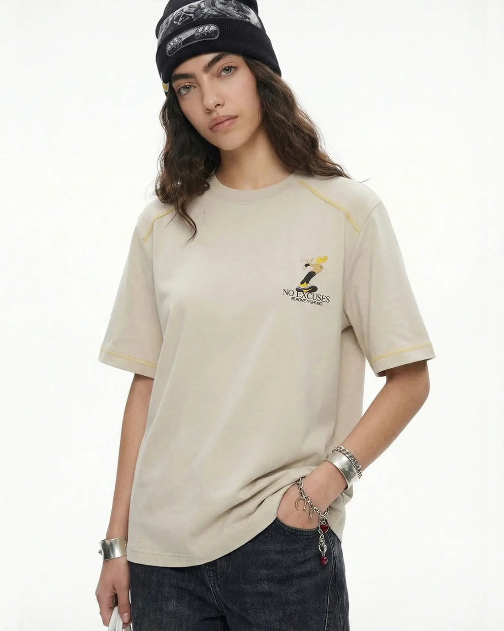 Inflation Streetwear contrast stitching graphic tee featuring bold print and stylish design on a cotton t-shirt.