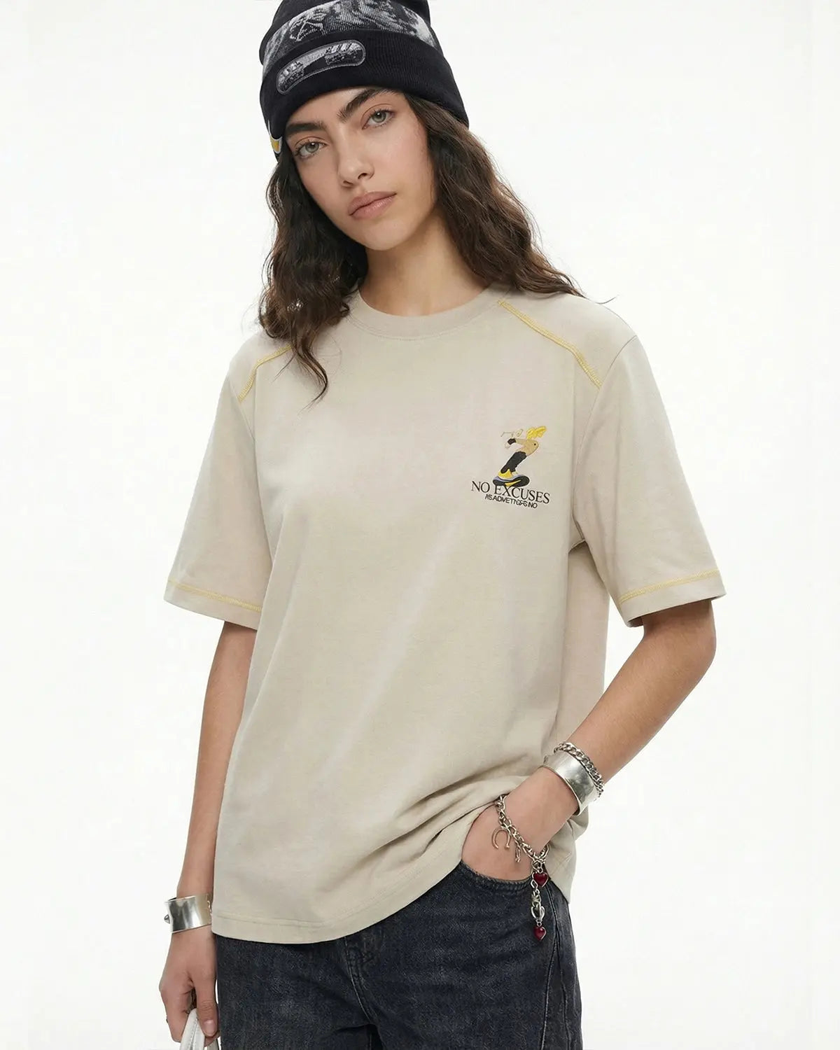 Inflation Streetwear contrast stitching graphic tee featuring bold print and stylish design on a cotton t-shirt.