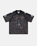 Number 23 Leopard Mesh Jersey by INFLATION featuring leopard print mesh fabric and streetwear style.
