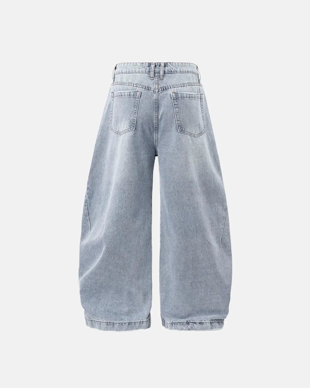 Acid washed distressed barrel jeans by INFLATION, stylish casual pants with a faded, rugged look and relaxed fit.