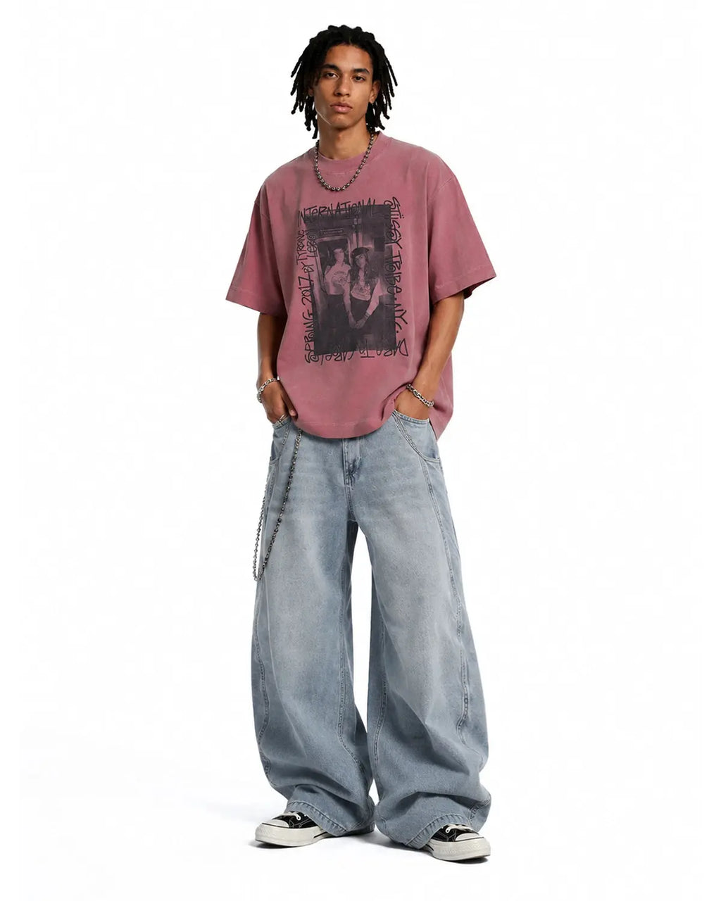 Vintage graphic washed oversized T-shirt by INFLATION, featuring retro print and relaxed streetwear style on soft fabric.
