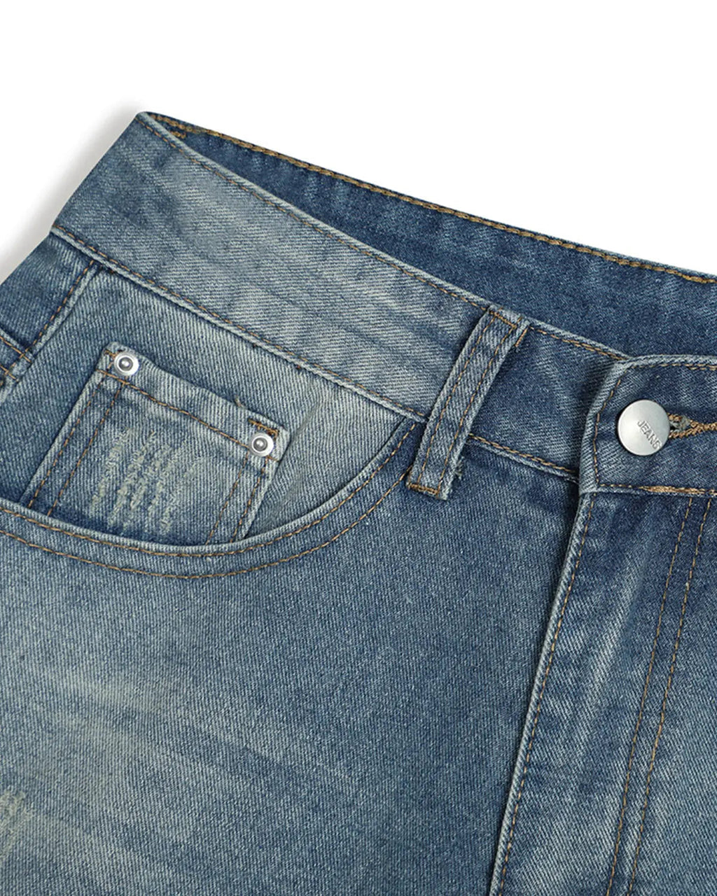 Distressed washed knee-length jorts by Inflation Streetwear, casual denim pants with frayed edges and a relaxed fit.