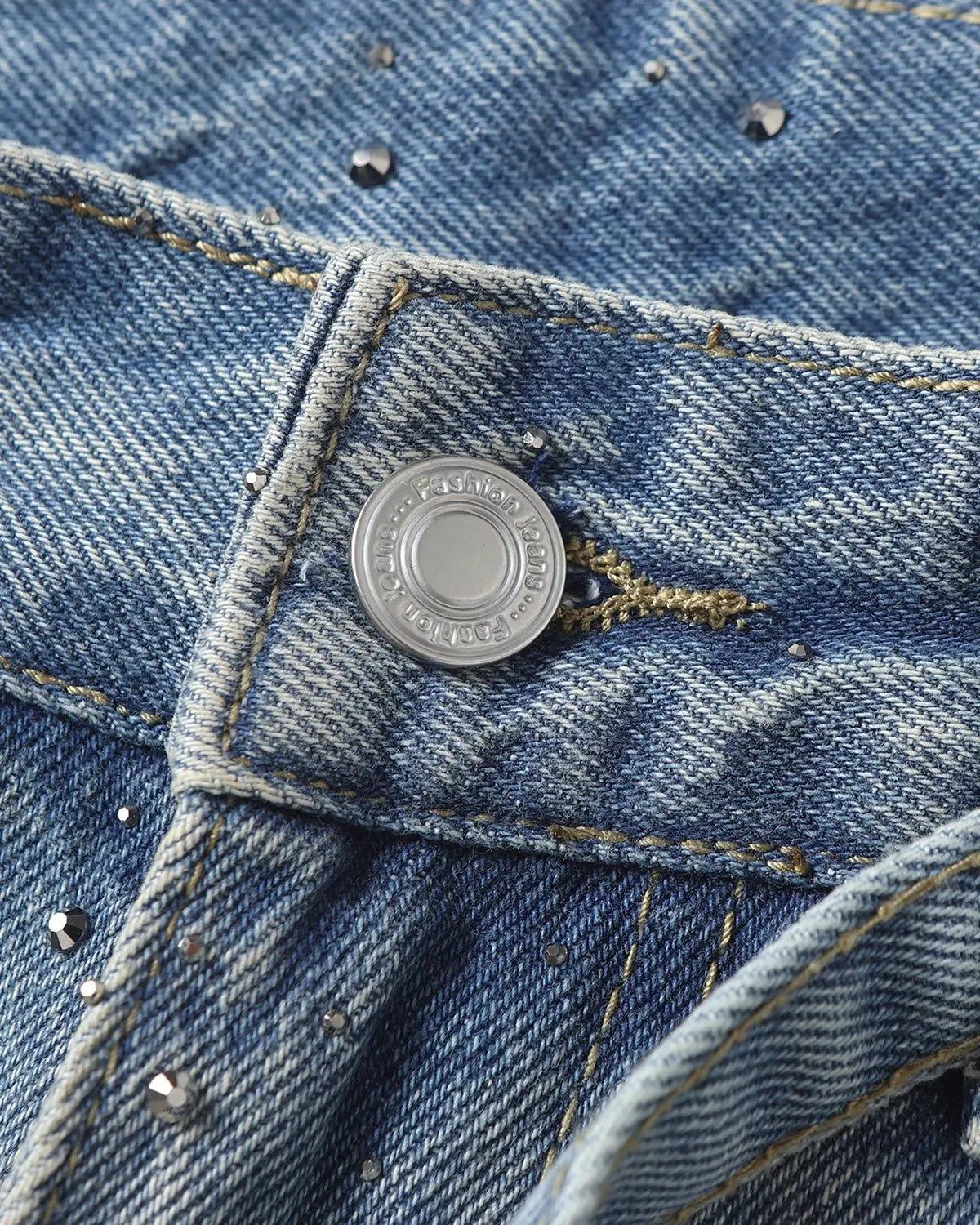 Inflation Rhinestone Baggy Barrel Jeans with sparkling embellishments, streetwear style, relaxed fit and trendy design.
