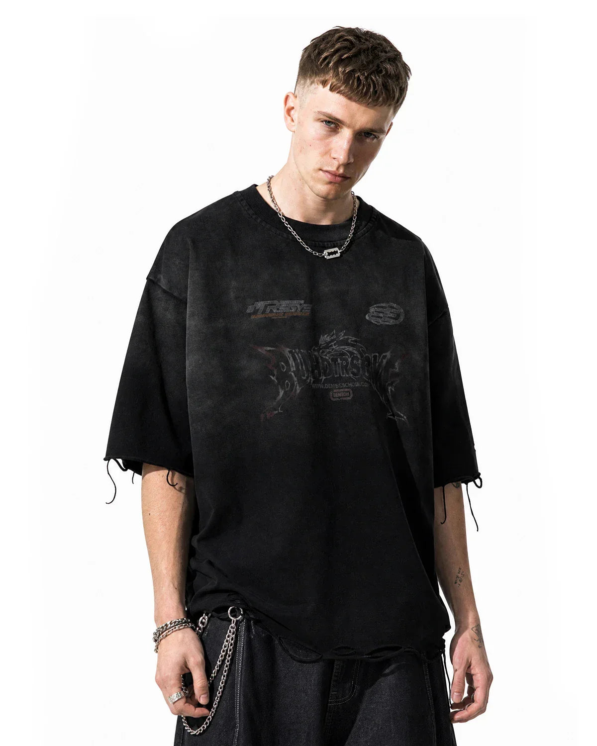 Inflation Streetwear Monkey Washed Distressed T-Shirt featuring a faded graphic design on soft cotton fabric.