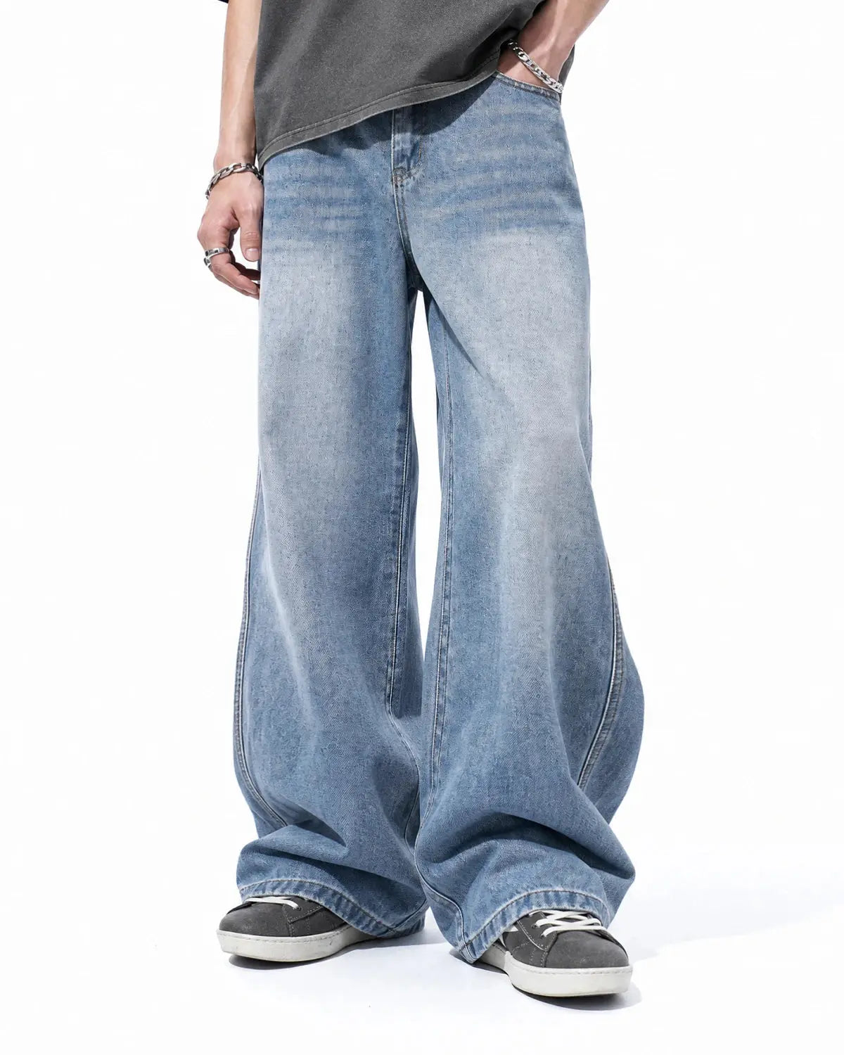 Inflation Star Pocket Bootcut Jeans with star-shaped pockets and classic denim look, stylish streetwear by INFLATION.