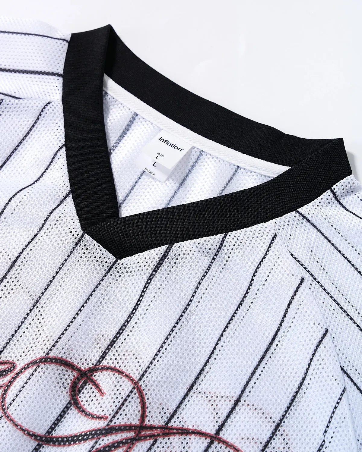 Inflation Streetwear pinstripe number mesh jersey featuring a stylish, lightweight mesh fabric with bold pinstripe design and athletic fit.