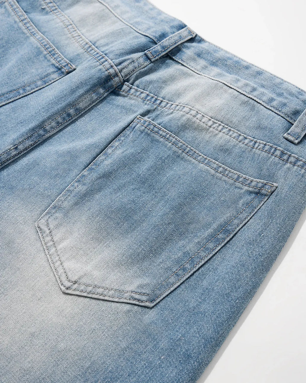 Blue rhinestone baggy jeans shorts by INFLATION featuring a stylish streetwear design, shown with a relaxed fit and decorative rhinestones.