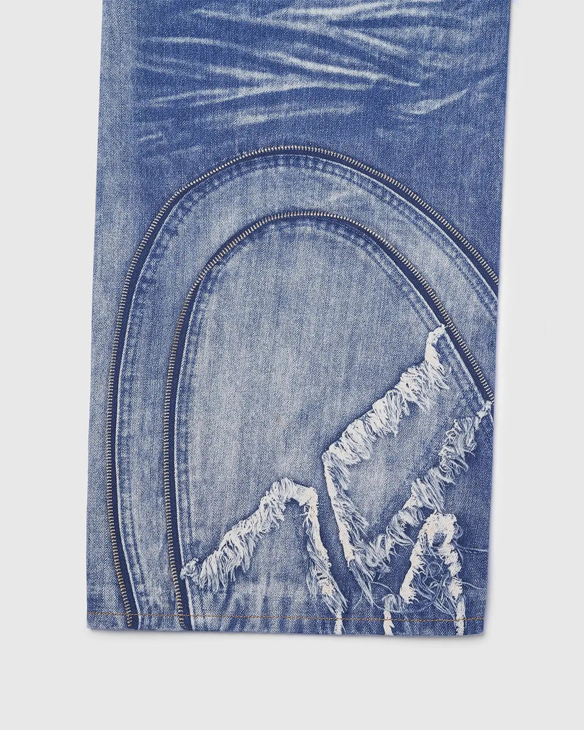 Digital printing denim jeans by INFLATION featuring a stylish streetwear design with detailed digital print on classic blue denim.