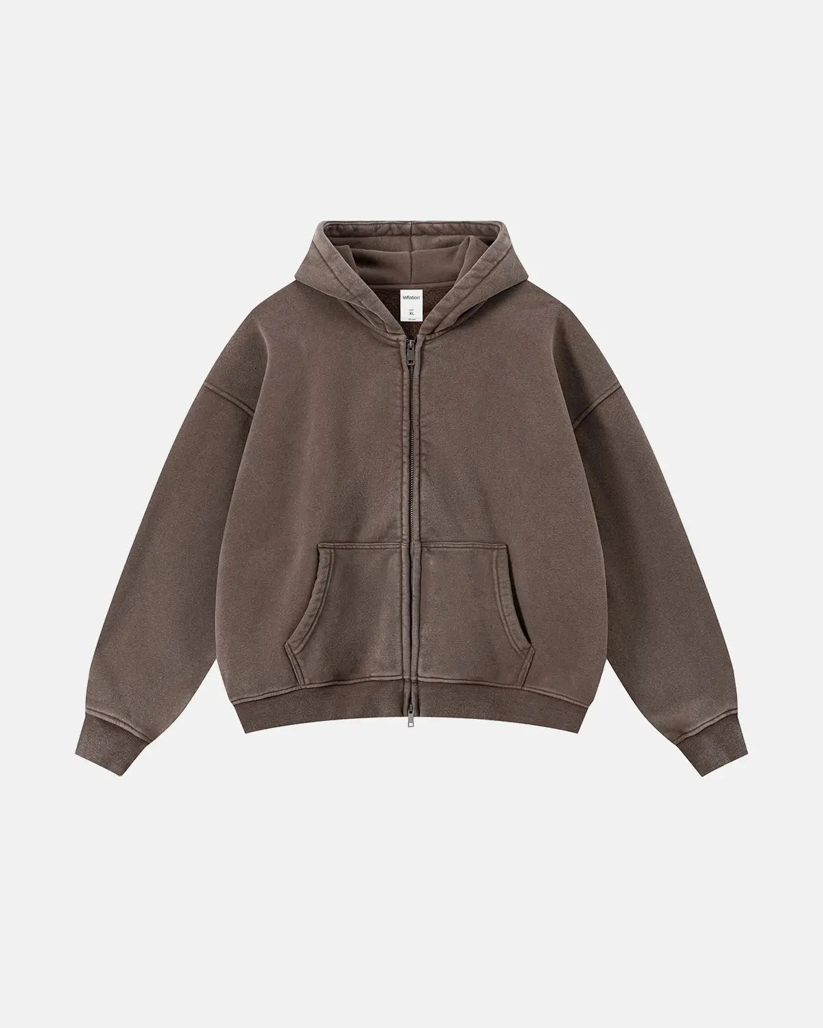 Vintage washed fleece boxy zip hoodie by INFLATION, stylish streetwear with a relaxed fit and cozy fleece fabric.