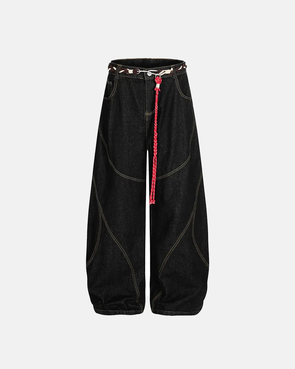 Acid wash baggy jeans with stitching details from Inflation Streetwear, relaxed fit with distressed denim look.