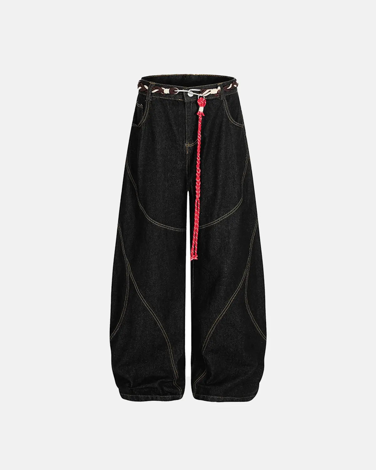 Acid wash baggy jeans with stitching details from Inflation Streetwear, relaxed fit with distressed denim look.