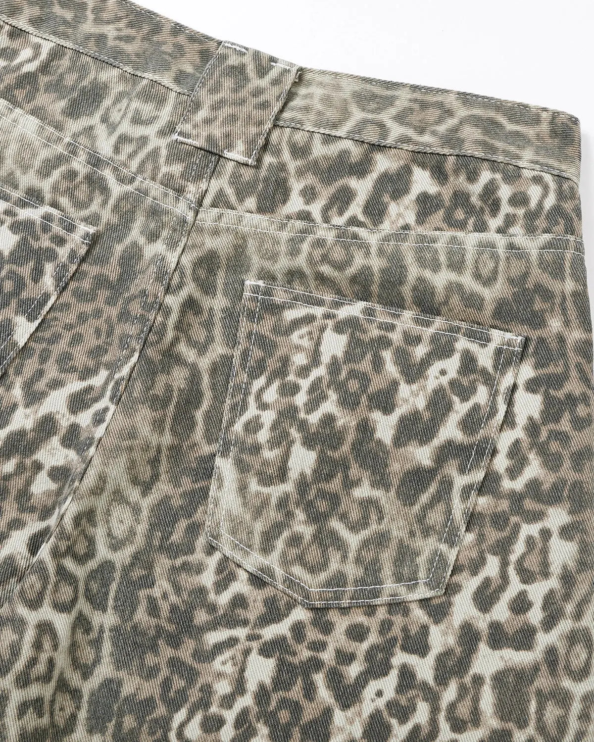 Inflation streetwear leopard print baggy shorts, casual pants with bold animal pattern, relaxed fit and stylish design.