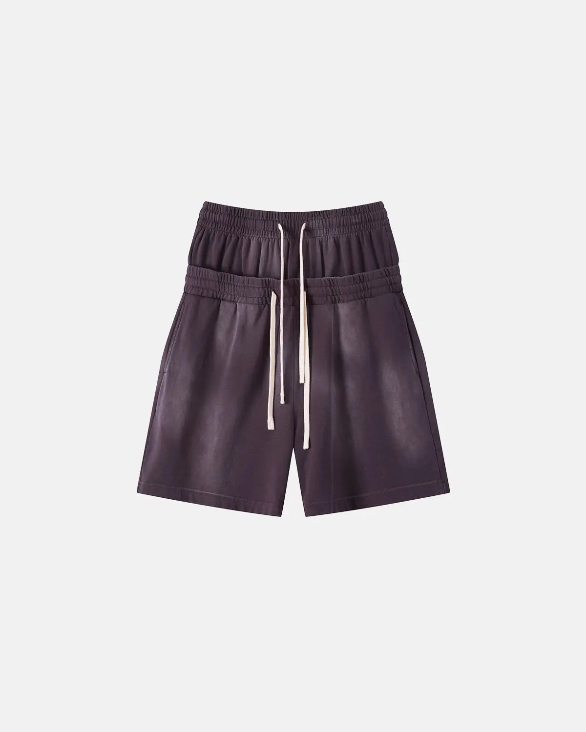 Inflation Streetwear double waist monkey wash sweat shorts, casual black shorts with unique waistband detail and relaxed fit.