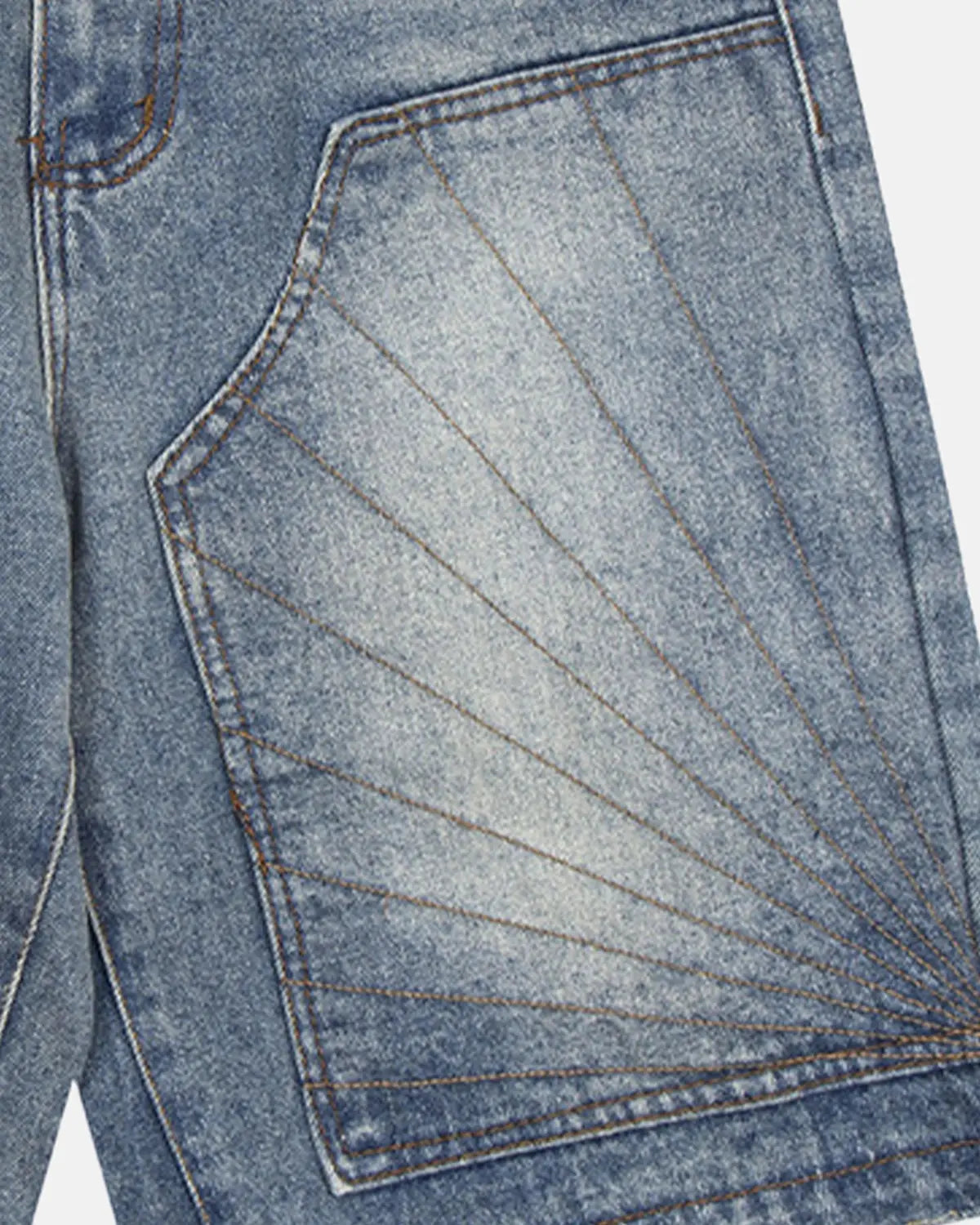 Vintage embroidered washed jorts by INFLATION, distressed denim pants with colorful embroidery, casual streetwear style.