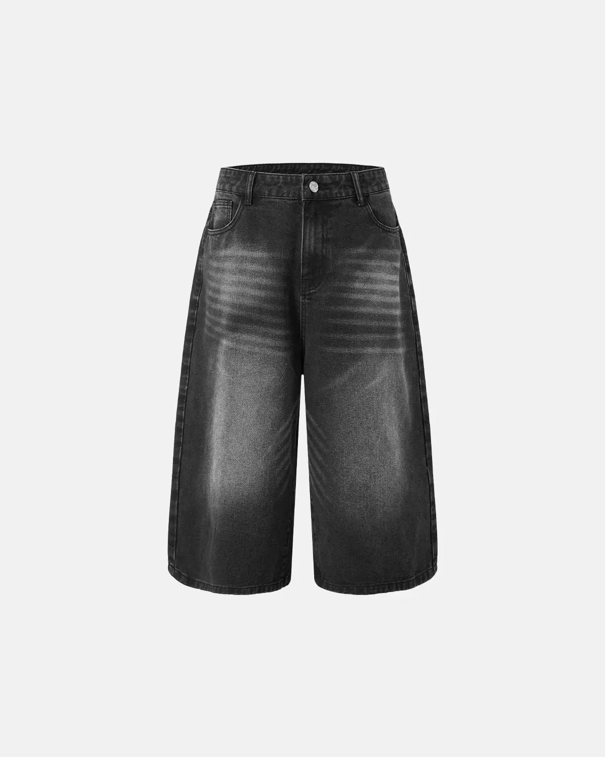 Washed baggy longline jorts from INFLATION Streetwear, men's casual pants with a relaxed fit and distressed denim look.
