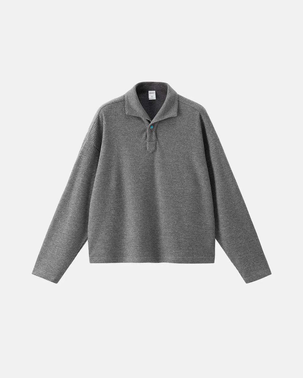 Inflation Streetwear Old Money Style knitwear polo shirt, casual t-shirt with classic design and textured fabric, front view.