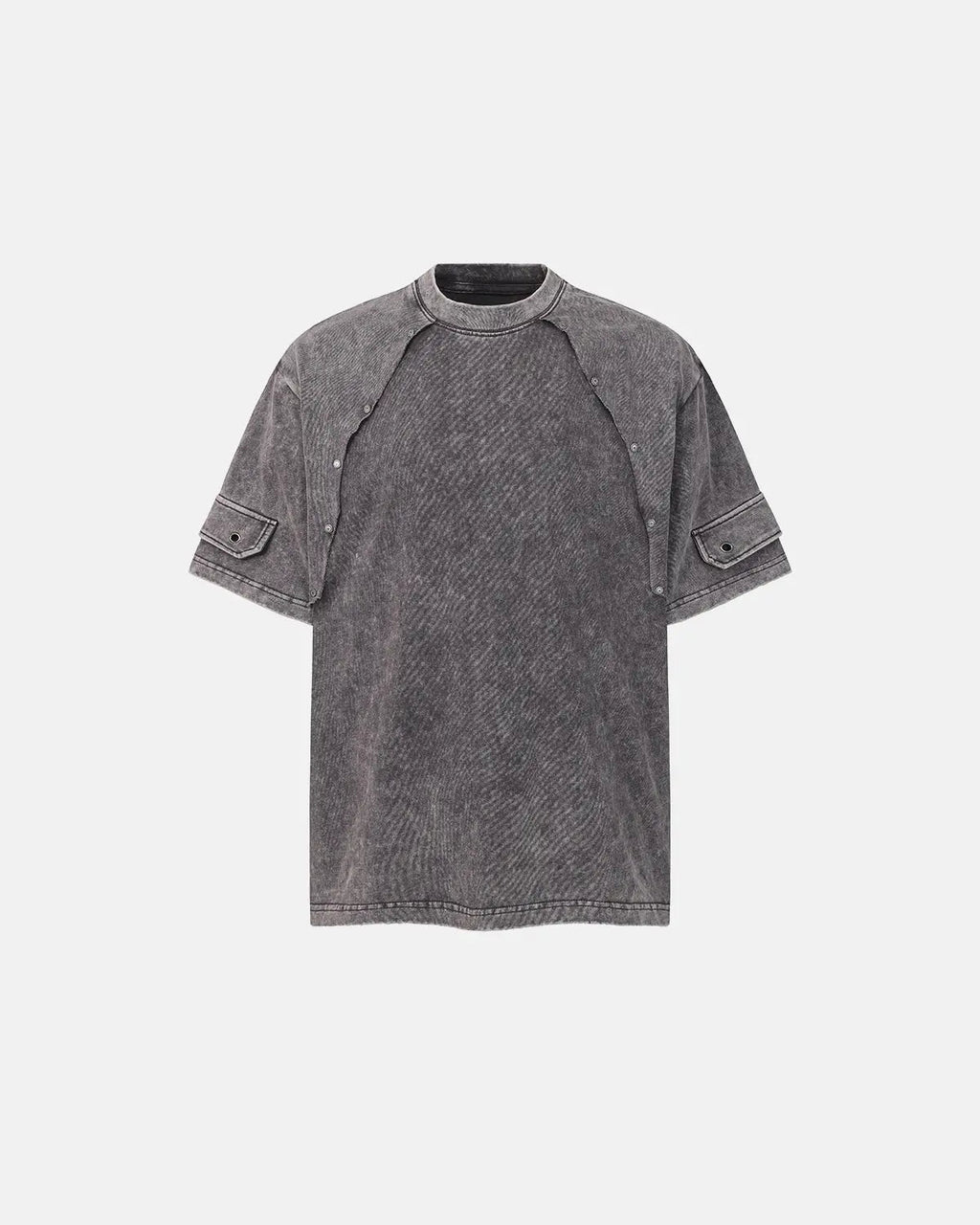 Deconstructed washed oversized T-shirt by INFLATION Streetwear featuring distressed details and relaxed fit on a neutral background.