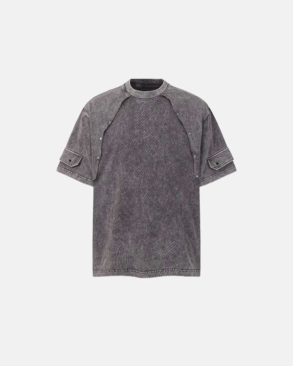 Deconstructed washed oversized T-shirt by INFLATION Streetwear featuring distressed details and relaxed fit on a neutral background.