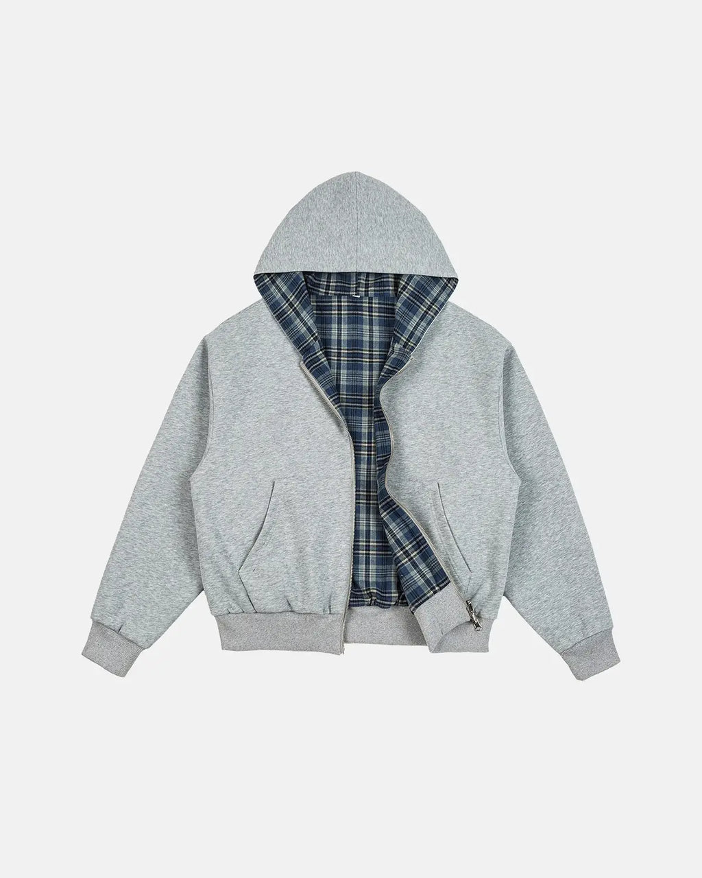 Reversible plaid cropped hoodie by Inflation Streetwear featuring a stylish, color-blocked design and comfortable fit.