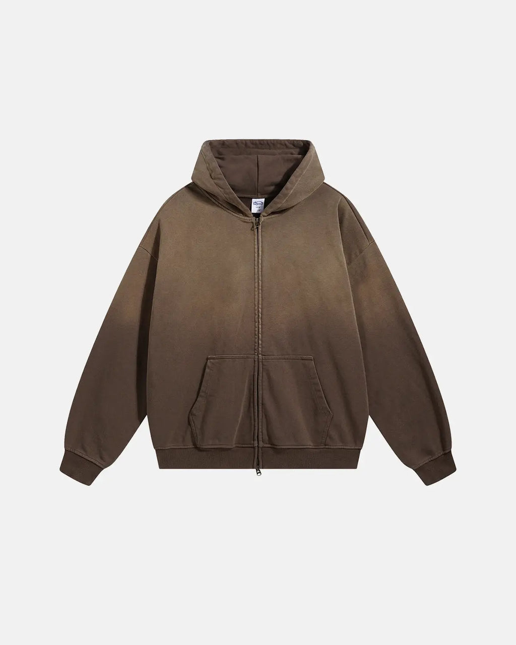 INFLATION Monkey Wash French Terry Zip Up Hoodie showing front view with hood, zipper, and pocket details.