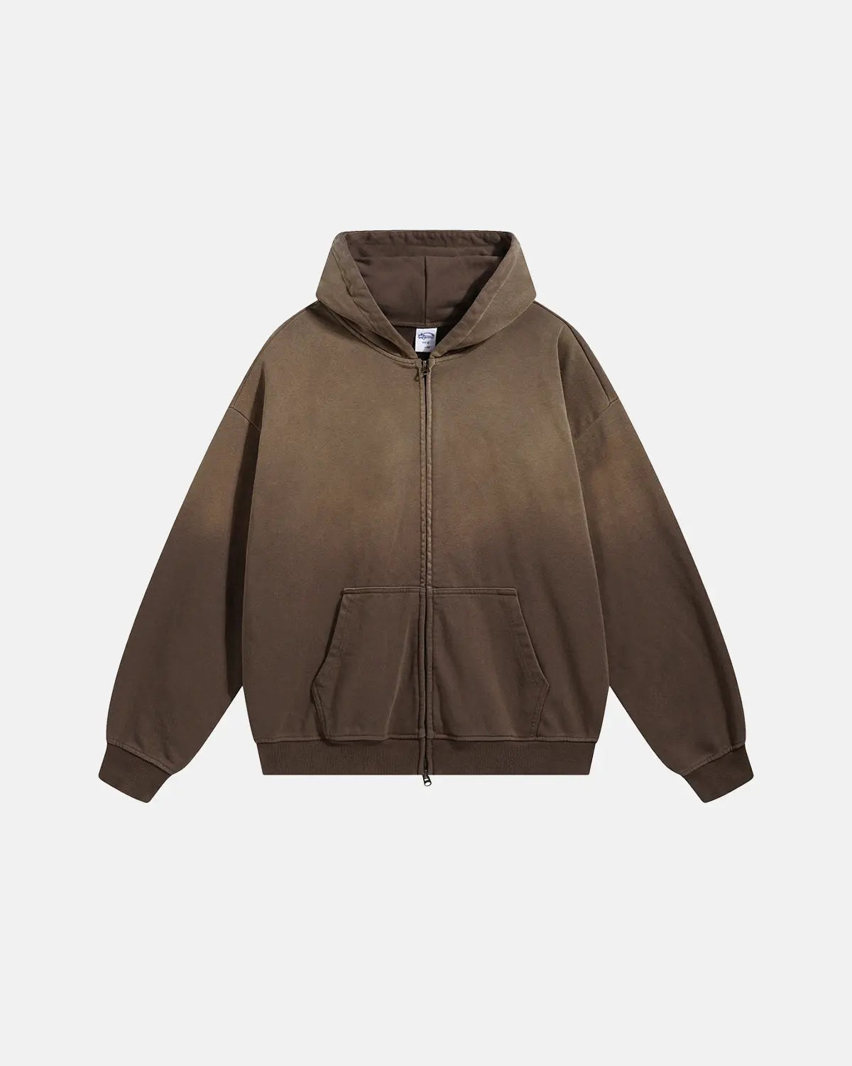INFLATION Monkey Wash French Terry Zip Up Hoodie showing front view with hood, zipper, and pocket details.