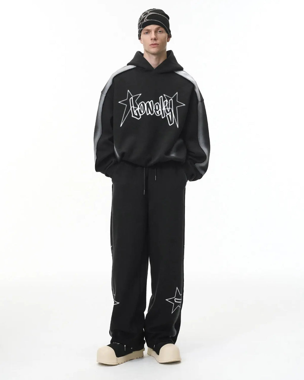 Inflation Streetwear stitching spray-painted graffiti sweatpants with colorful abstract designs and comfortable fit.