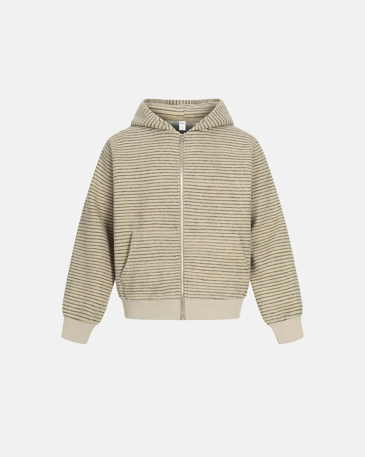 Inflation streetwear retro striped zip-up hoodie with bold color pattern, front zipper, and casual fit, displayed on a hanger.