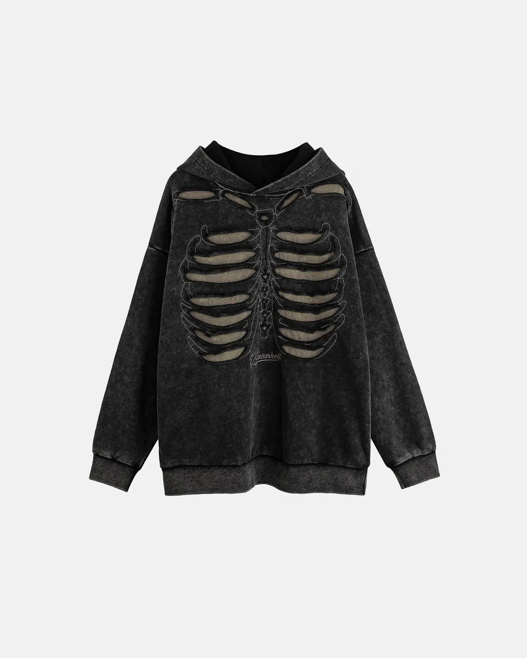 Distressed ribcage wash hoodie from INFLATION Streetwear featuring a worn, vintage-inspired design and casual fit.