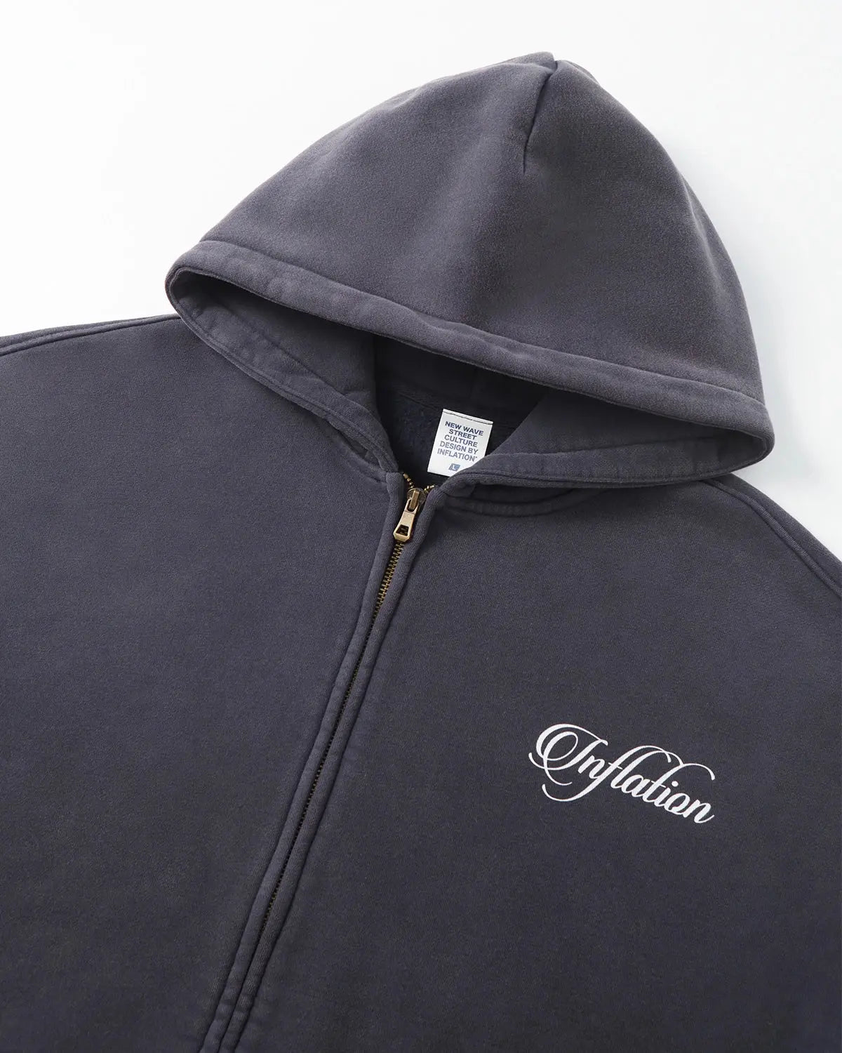 Shiny rhinestone acid wash hoodie from Inflation Streetwear with a relaxed fit and bold design, showcasing bright rhinestone details.
