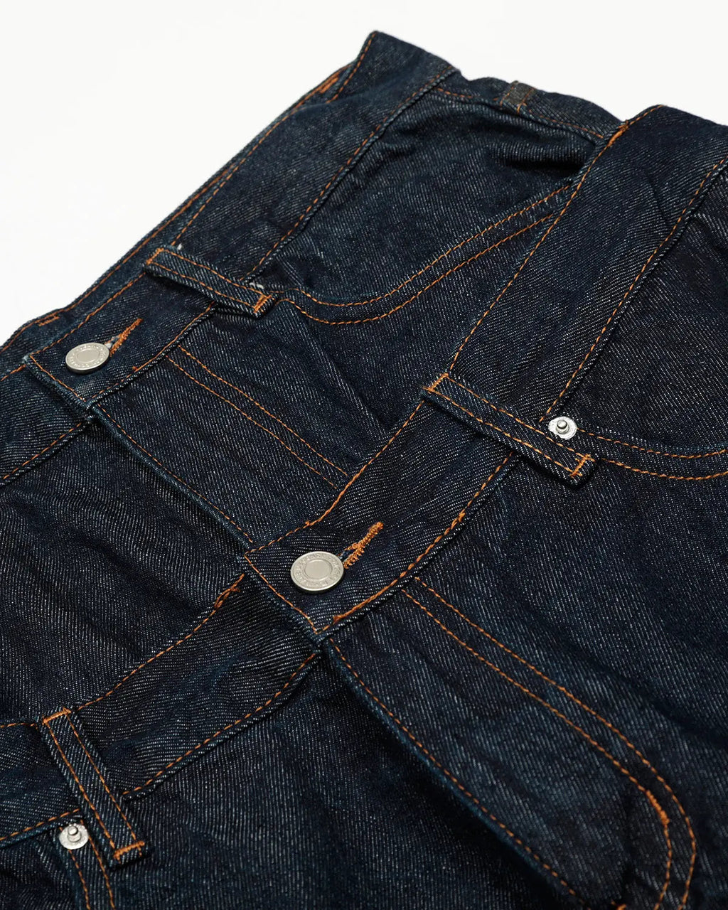 Inflation brand double waist raw baggy jeans with a relaxed fit, styled for streetwear fashion.