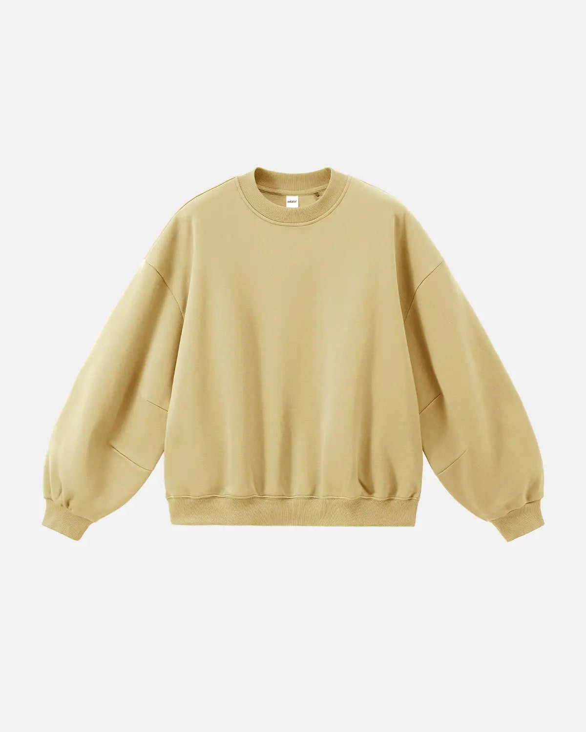 Blank comfy crewneck sweatshirt by Inflation Streetwear, shown in a relaxed fit with ribbed cuffs and neckline in neutral fabric.