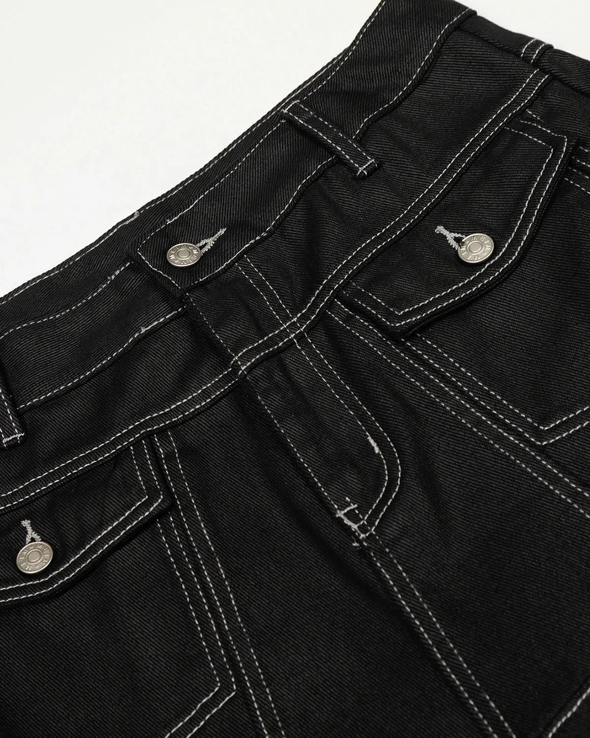 Letter graphic cargo barrel jeans by INFLATION Streetwear featuring a relaxed fit with bold letter graphics and multiple cargo pockets.