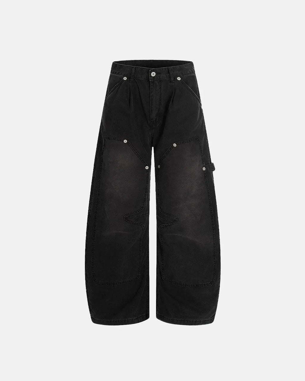 Washed barrel cargo pants by INFLATION, streetwear style with multiple pockets and relaxed fit in denim fabric.