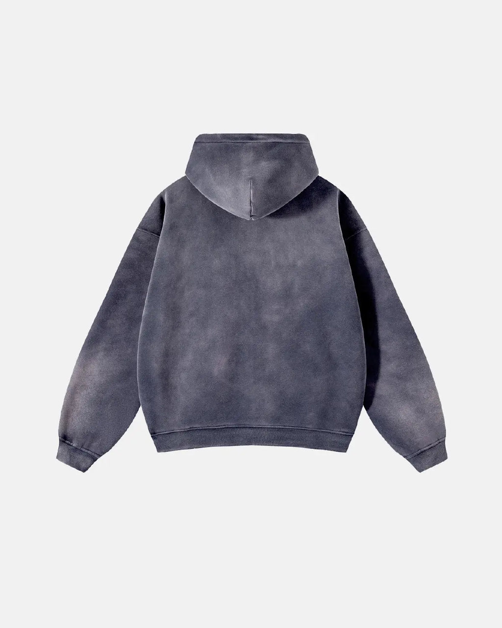 Inflation Streetwear graphic acid washed zip-up hoodie featuring a faded, textured design with a front zipper and hood.