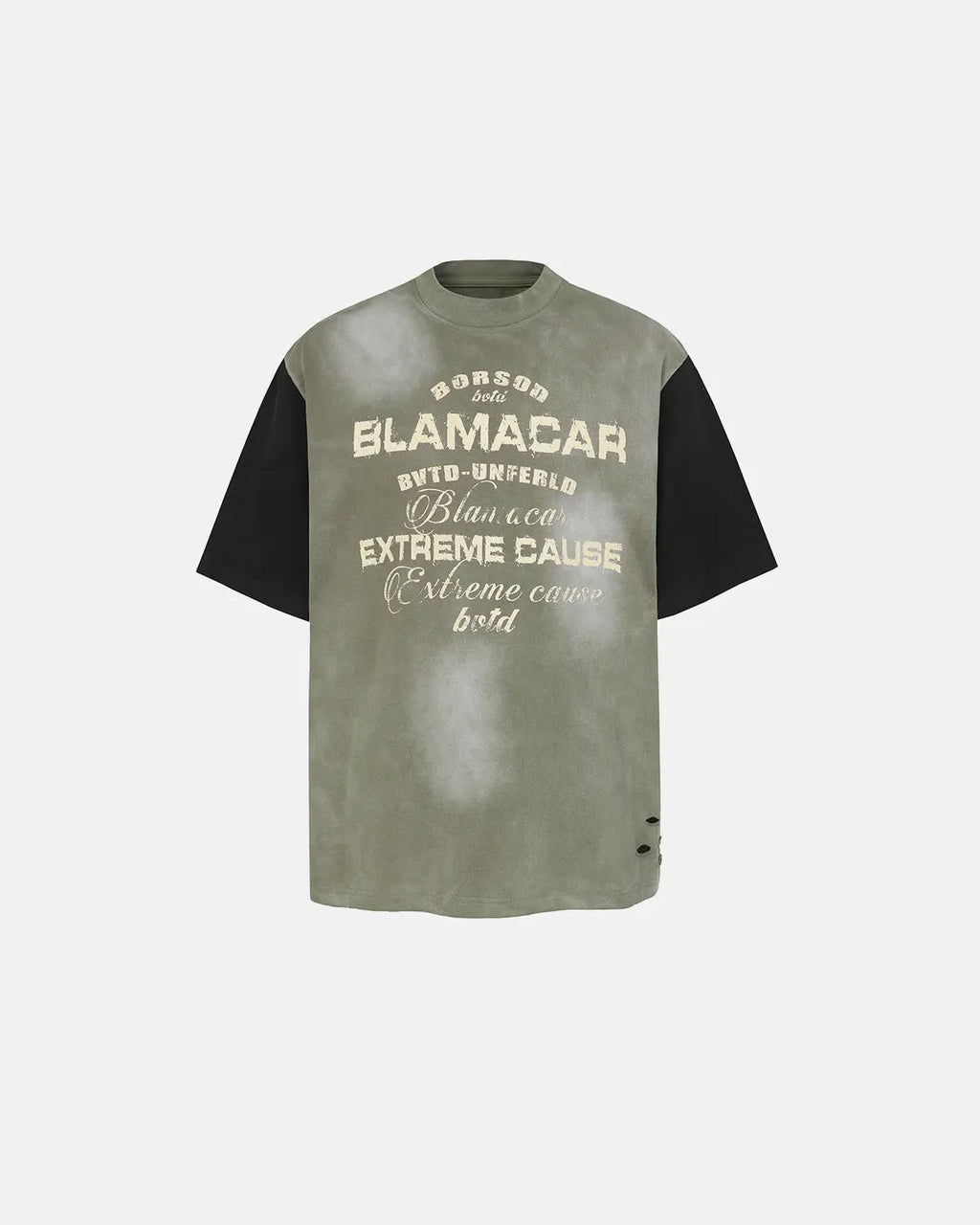 Inflation Streetwear patchwork washed graphic T-shirt featuring colorful patch designs and distressed fabric for a casual street style look.