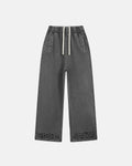 Inflation streetwear ripped acid wash sweatpants with distressed design and relaxed fit, made from soft cotton fabric.