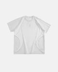 Inflation Streetwear mesh patchwork embroidered T-shirt with colorful stitching and detailed embroidery on the front.