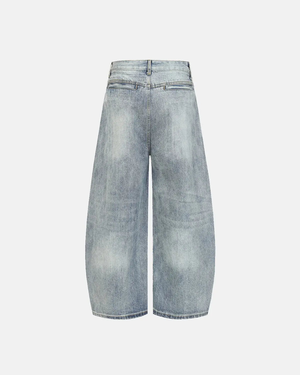 Inflation Streetwear graphic embroidered washed barrel jeans shown in a side view, featuring colorful embroidery details.