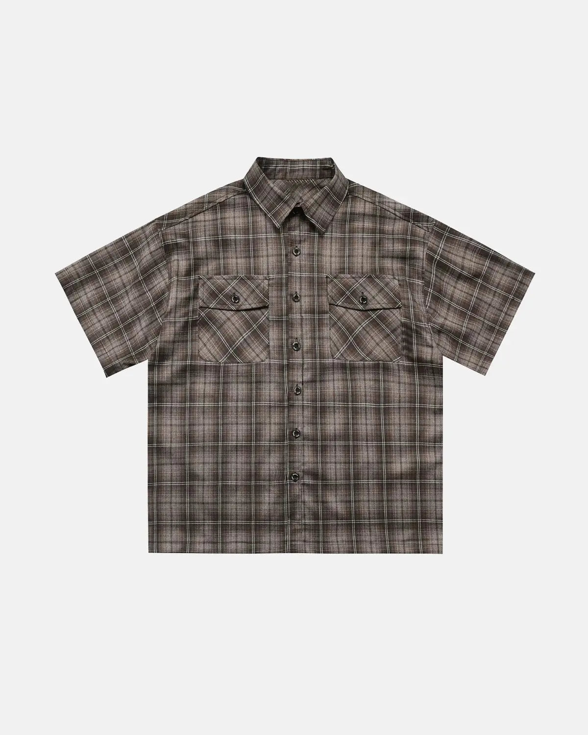 Inflation Streetwear plaid script embroidered shirt with a classic plaid pattern and embroidered logo on the chest.