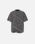 Raw edge deconstructed T-shirt by INFLATION Streetwear featuring distressed fabric and casual fit, displayed on a hanger.