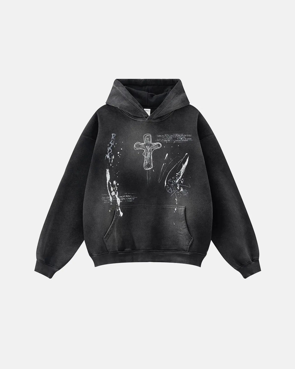 Inflation streetwear graffiti print acid washed fleece hoodie, casual unisex sweatshirt with vibrant urban graphic design.